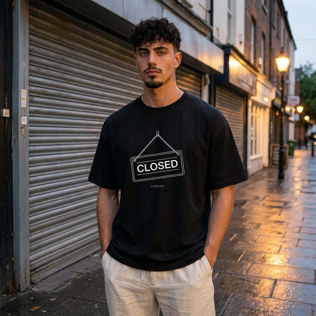 Черна OVERSIZED тениска „CLOSED“ — noDRAMA
