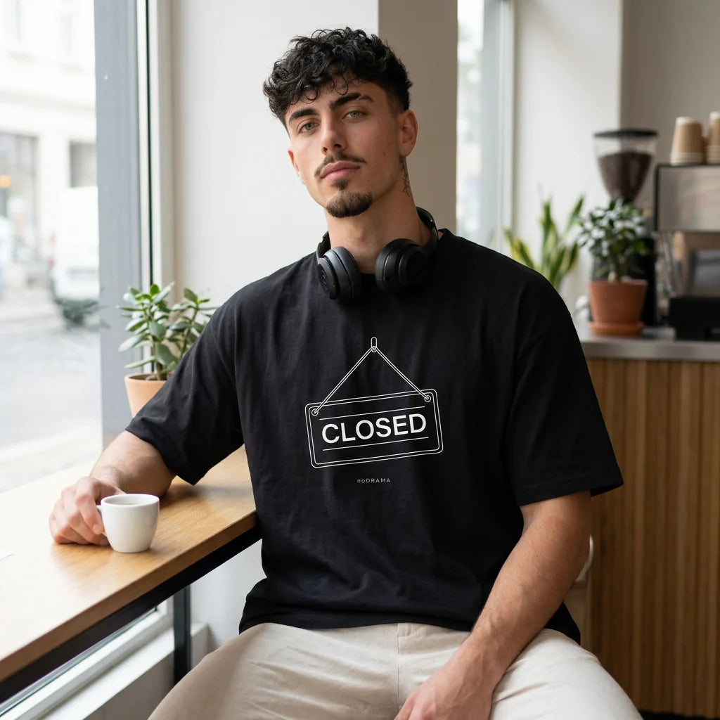 Черна OVERSIZED тениска „CLOSED“ — noDRAMA