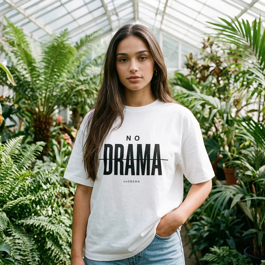 Бяла OVERSIZED тениска „NO DRAMA“ — noDRAMA