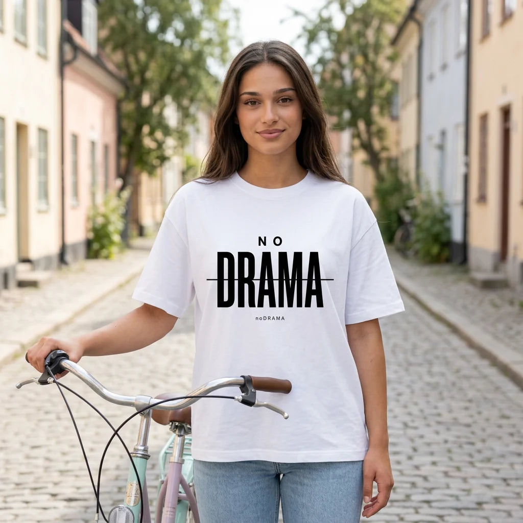 Бяла OVERSIZED тениска „NO DRAMA“ — noDRAMA