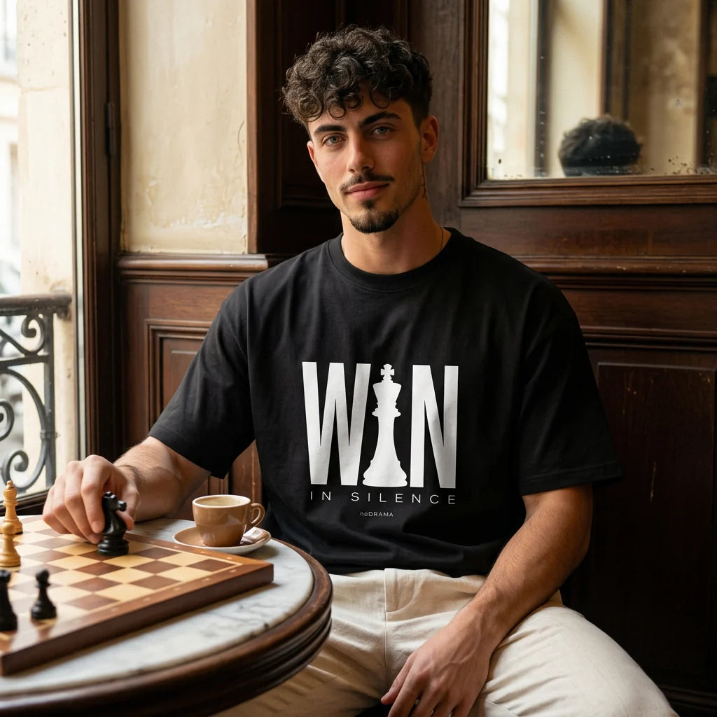 Черна OVERSIZED тениска „WIN IN SILENCE“ — noDRAMA