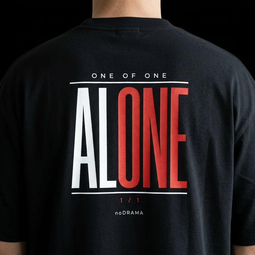 Черна OVERSIZED тениска „ALONE“ — noDRAMA