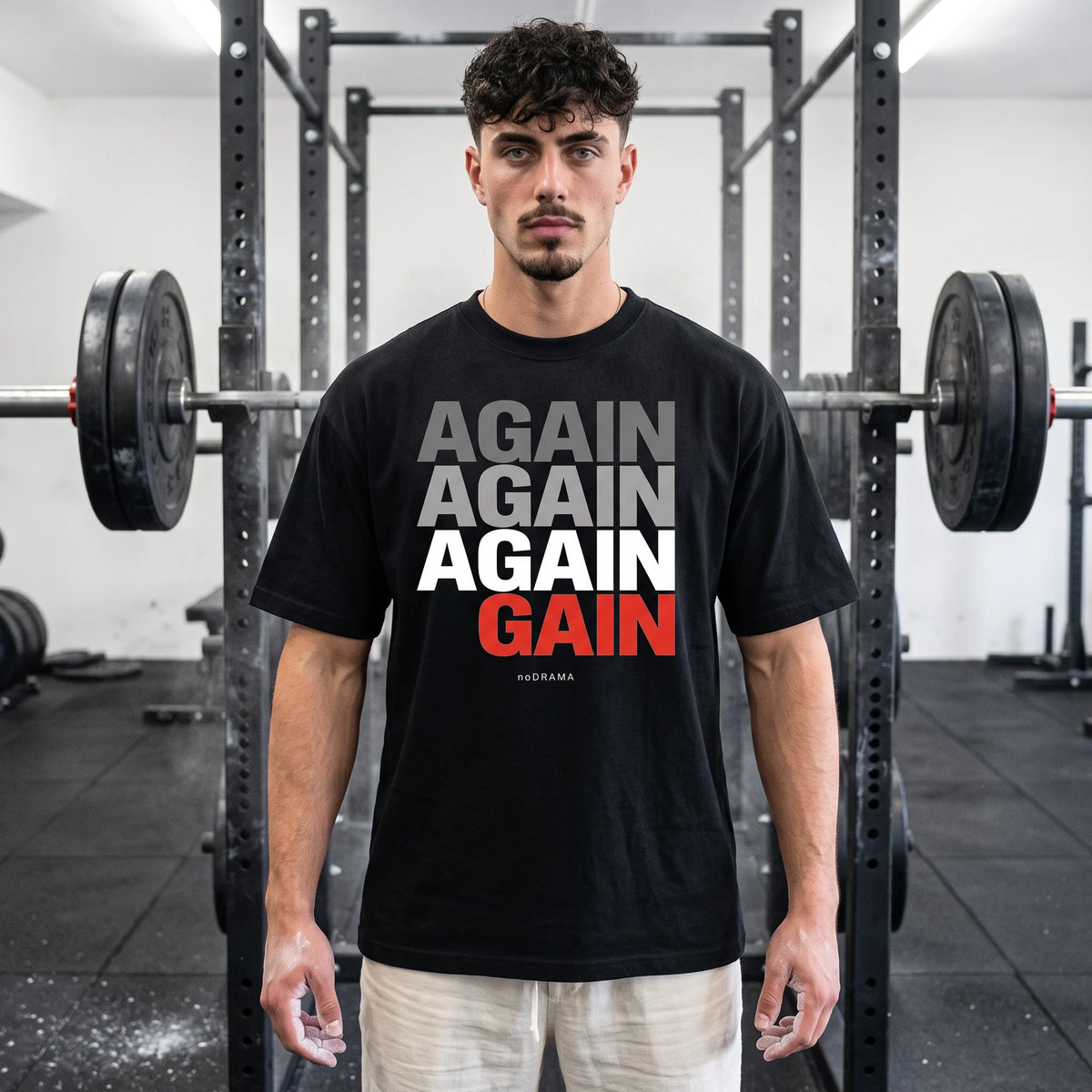 Черна OVERSIZED тениска „AGAIN AGAIN AGAIN GAIN“ — noDRAMA