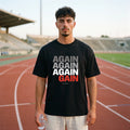 Черна OVERSIZED тениска „AGAIN AGAIN AGAIN GAIN“ — noDRAMA