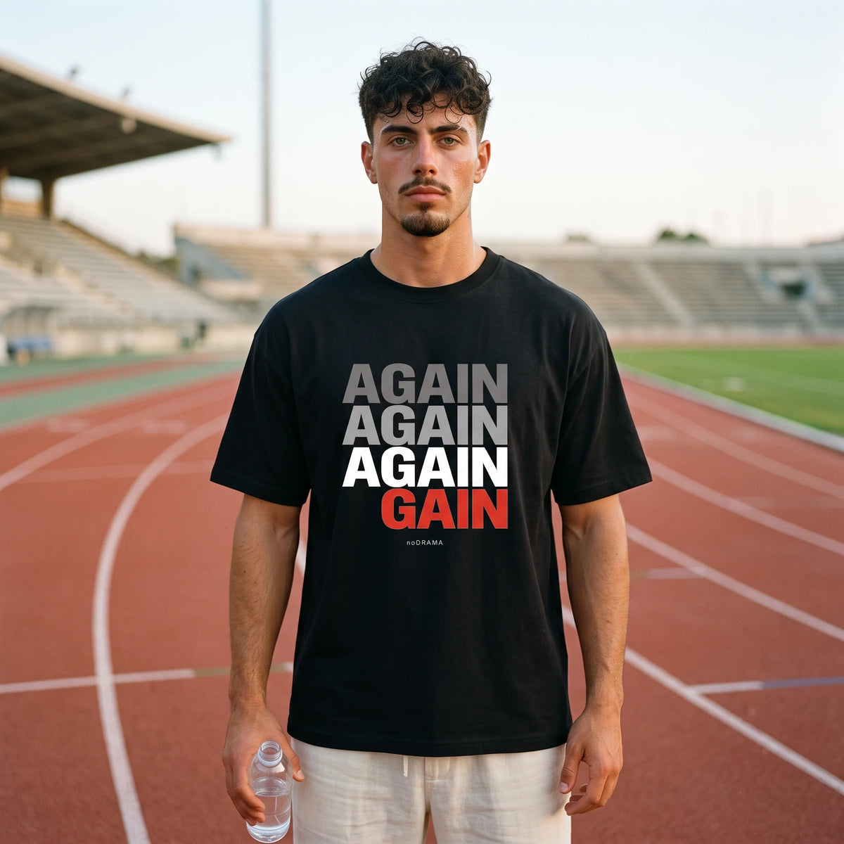 Черна OVERSIZED тениска „AGAIN AGAIN AGAIN GAIN“ — noDRAMA