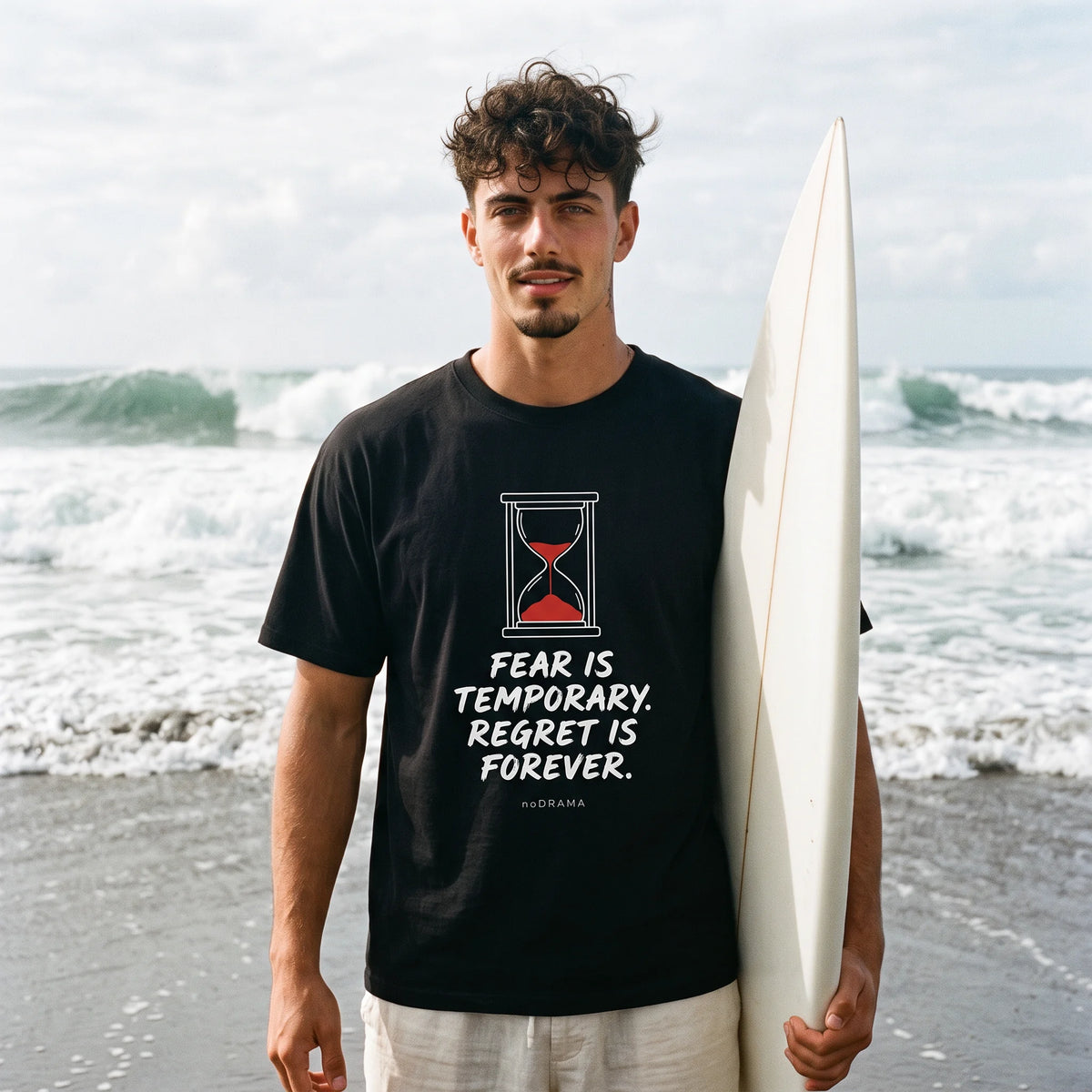 Черна OVERSIZED тениска „FEAR IS TEMPORARY“ — noDRAMA