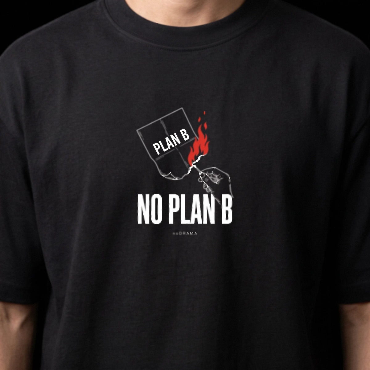 Черна OVERSIZED тениска „NO PLAN B“ — noDRAMA