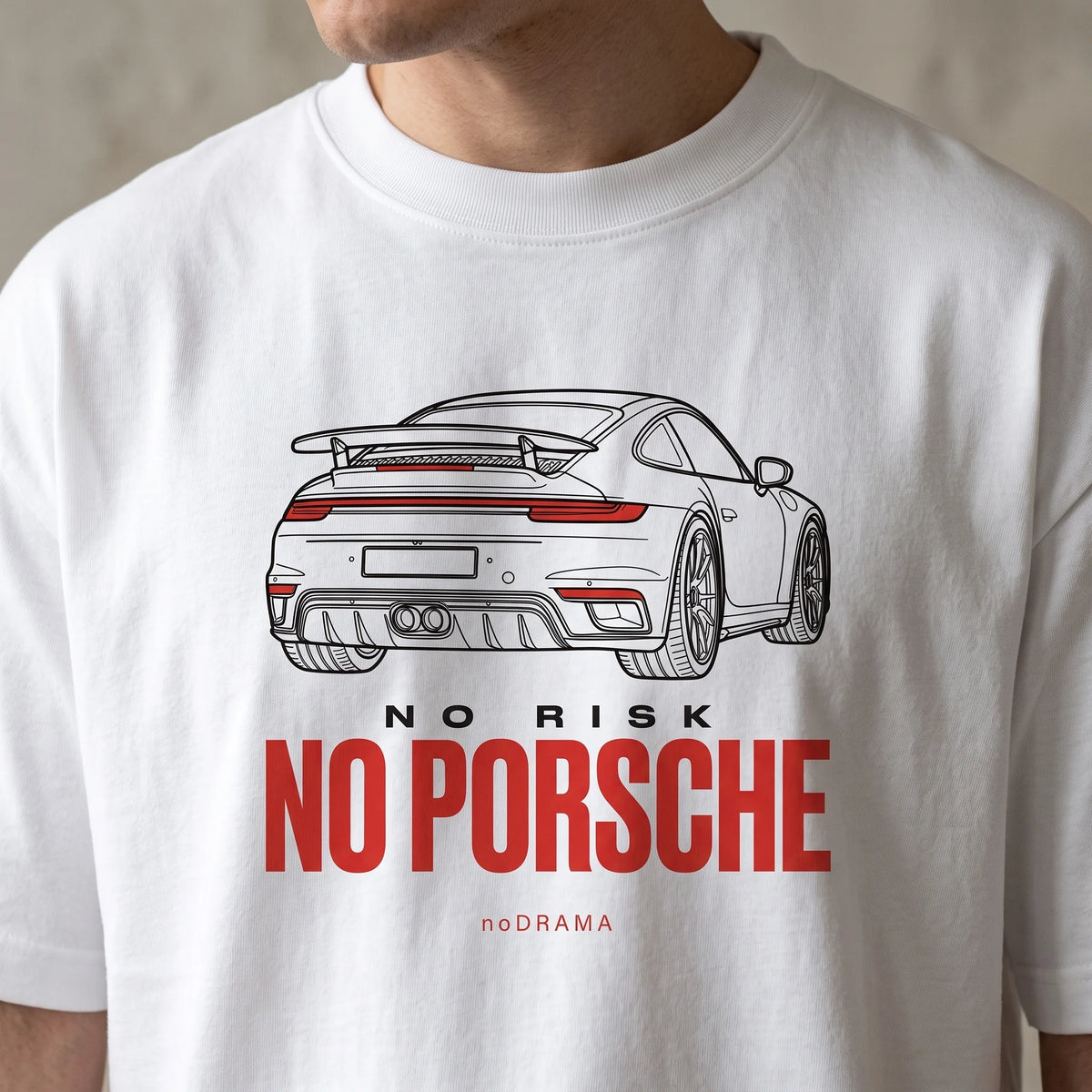 Черна OVERSIZED тениска „NO RISK NO PORSCHE“ — noDRAMA