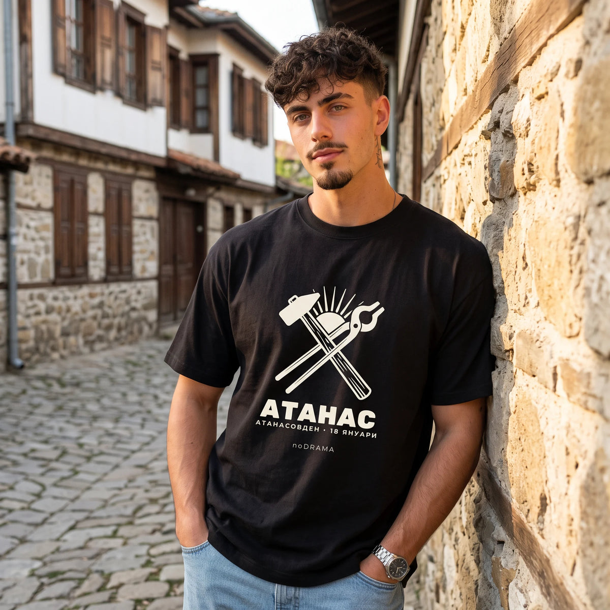 Черна OVERSIZED тениска „АТАНАС“ — noDRAMA