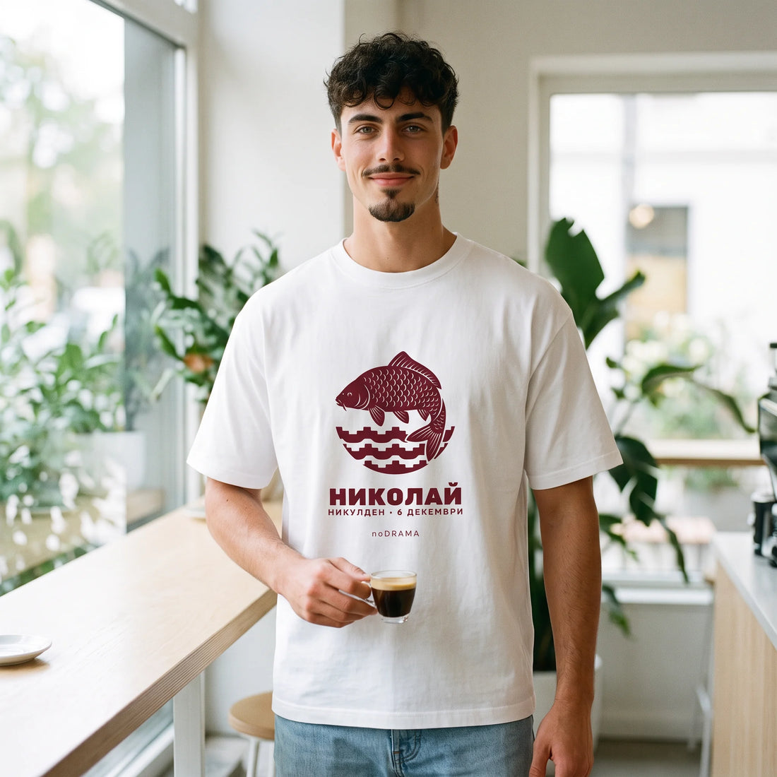 Бяла OVERSIZED тениска „НИКОЛАЙ“ — noDRAMA