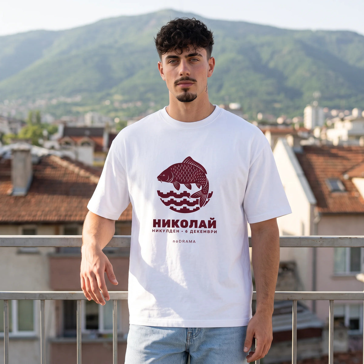 Бяла OVERSIZED тениска „НИКОЛАЙ“ — noDRAMA