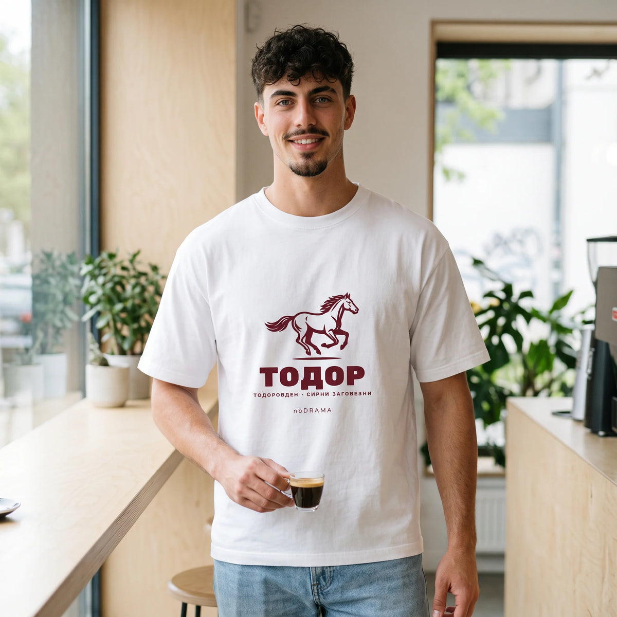 Бяла OVERSIZED тениска „ТОДОР“ — noDRAMA