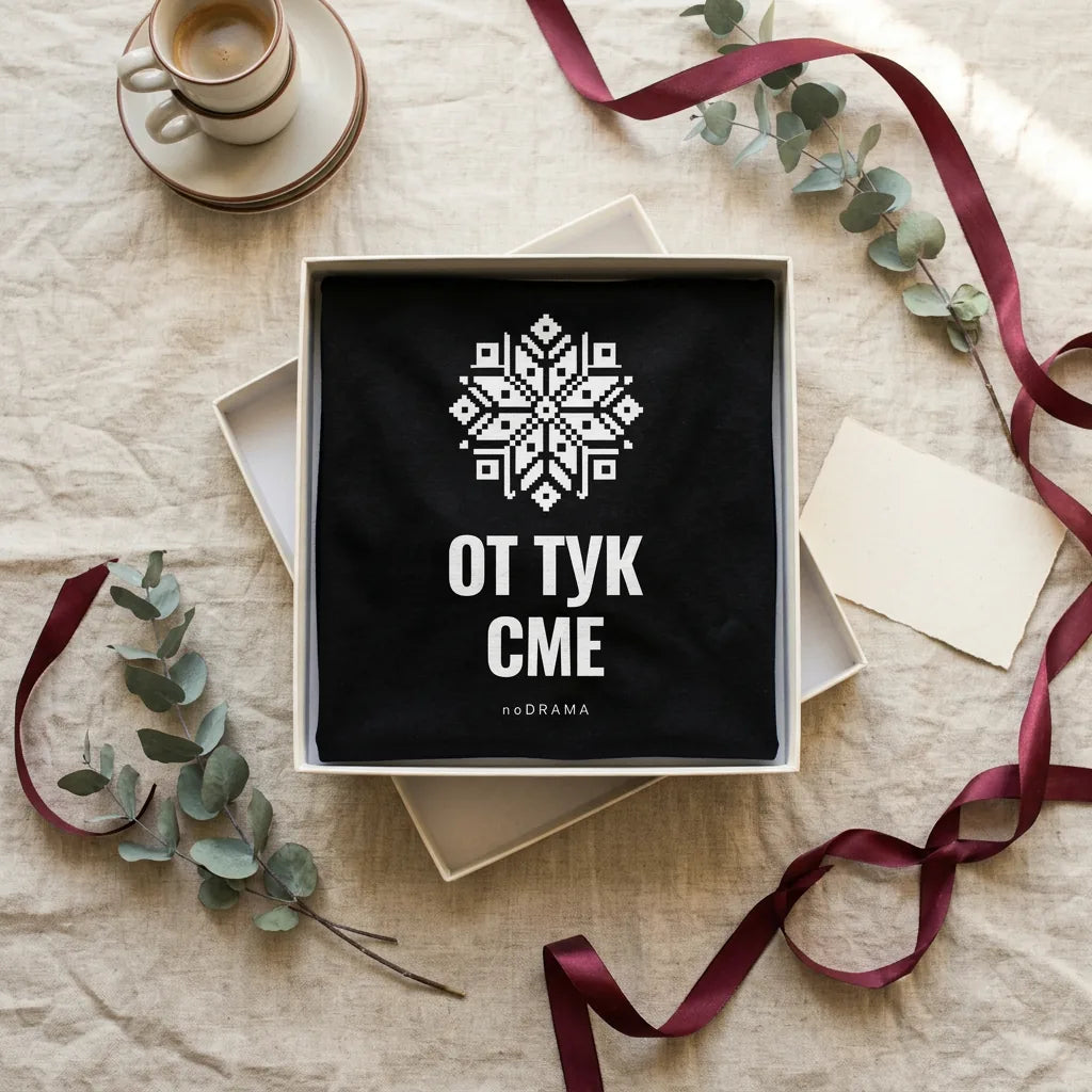 Подаръчна кутия noDRAMA с черна тениска От тук сме