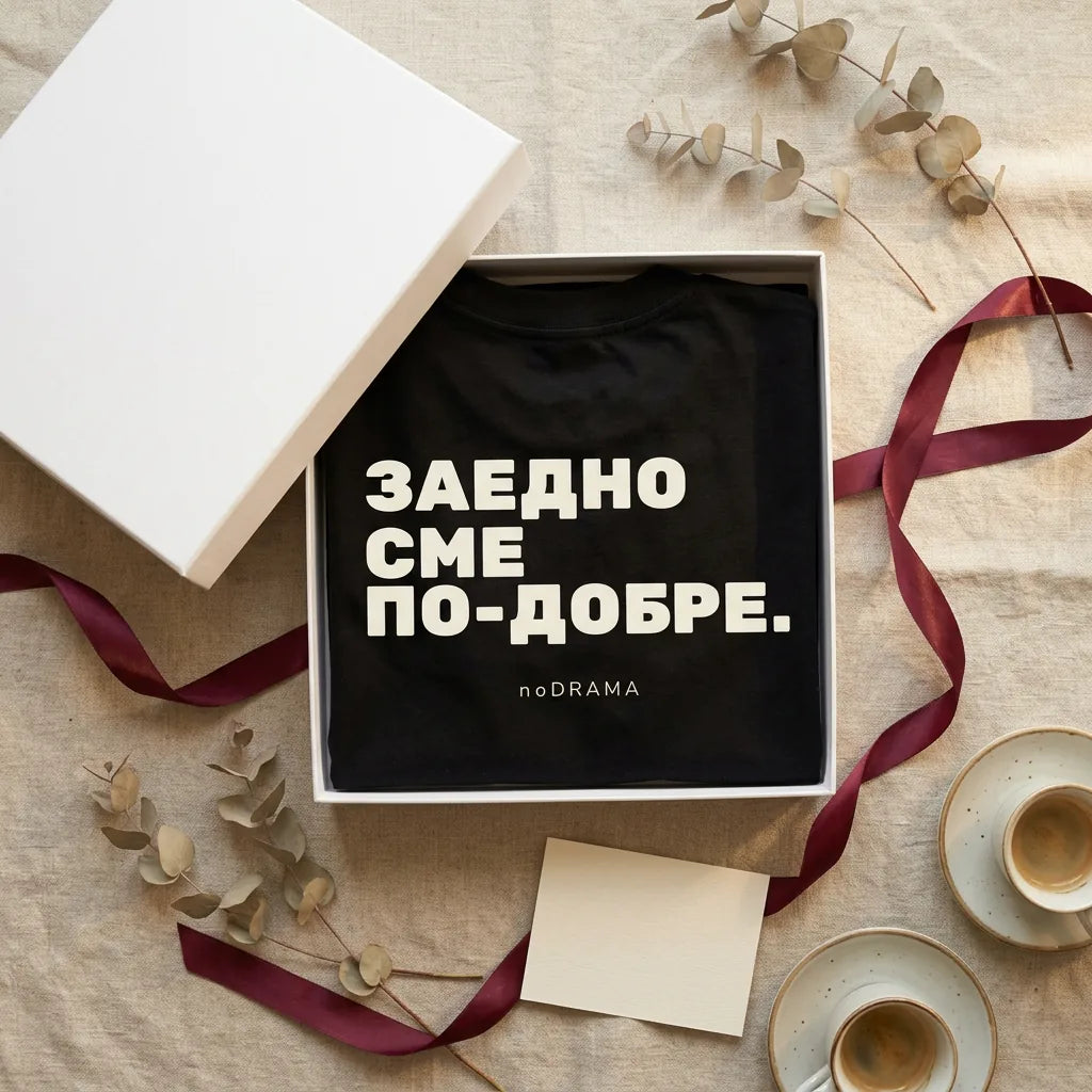 Подаръчна кутия noDRAMA с черна тениска Заедно сме по-добре