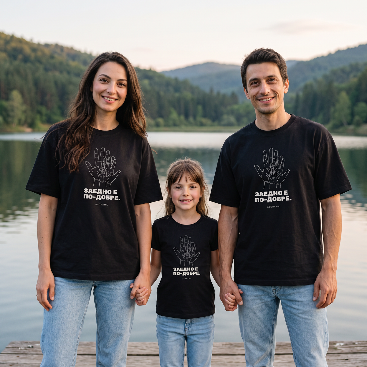 Тате и дете „ЗАЕДНО Е ПО-ДОБРЕ.“ — черни тениски, noDRAMA